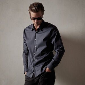 JAMES PERSE MATTE STRETCH POPLIN DRESS SHIRT - Navy
